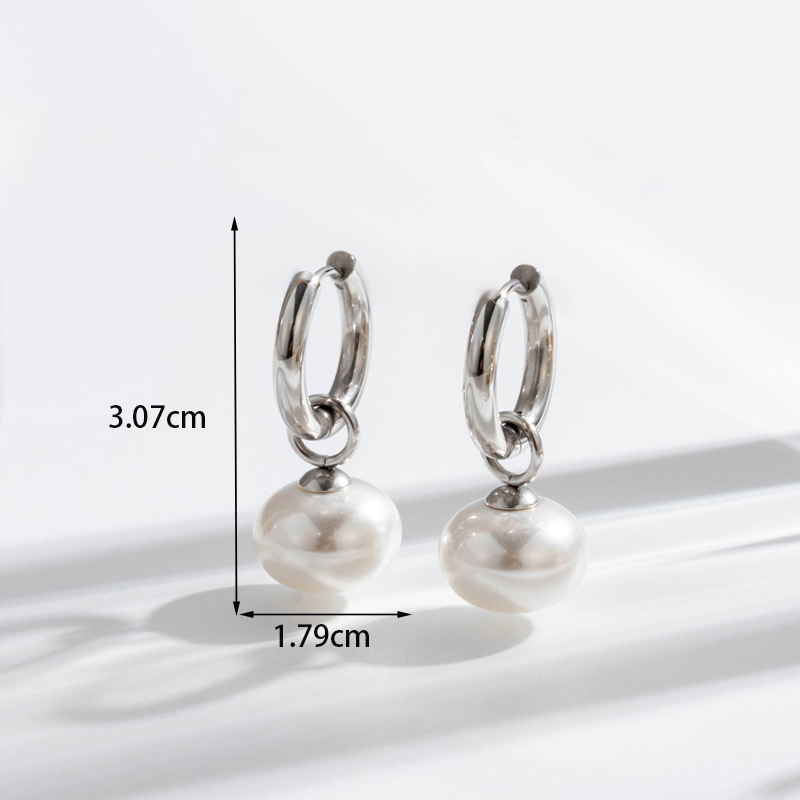 1 Pair Basic Modern Style Circle Pearl Plating Stainless Steel 18k Gold Plated Earrings display picture 1