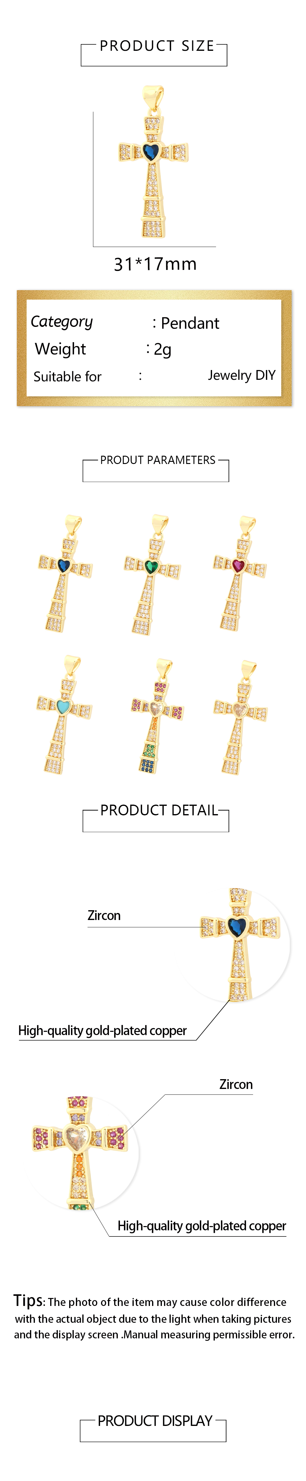 Hip-hop Simple Style Streetwear Cross Heart Shape Copper Plating Inlay Zircon 18k Gold Plated Charms display picture 1
