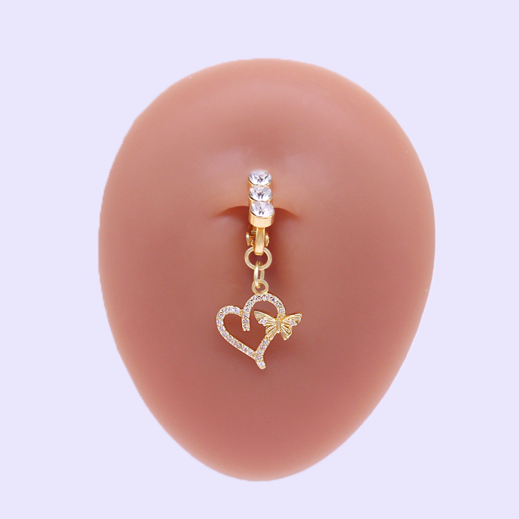 Casual Moon Heart Shape Floral Stainless Steel Copper Epoxy Inlay Rhinestones Zircon White Gold Plated Belly Ring display picture 5