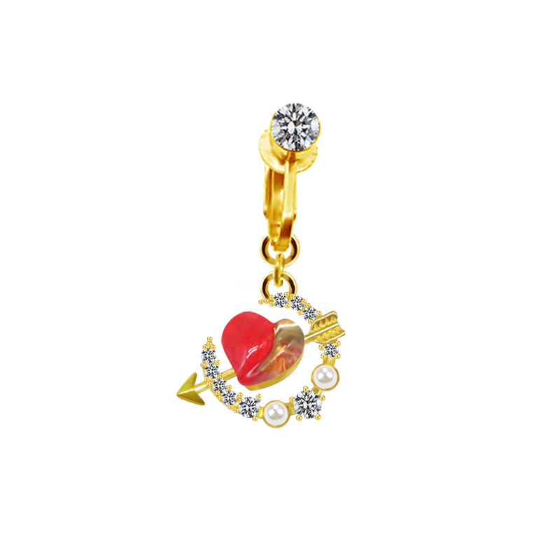 Casual Moon Heart Shape Floral Stainless Steel Copper Epoxy Inlay Rhinestones Zircon White Gold Plated Belly Ring display picture 10