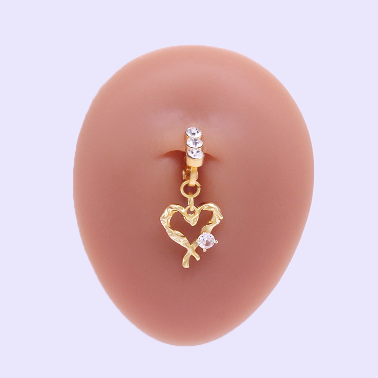 Casual Moon Heart Shape Floral Stainless Steel Copper Epoxy Inlay Rhinestones Zircon White Gold Plated Belly Ring display picture 4