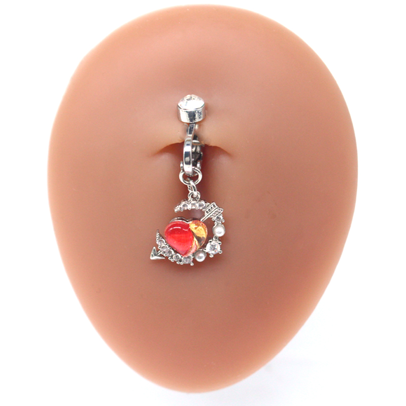 Casual Moon Heart Shape Floral Stainless Steel Copper Epoxy Inlay Rhinestones Zircon White Gold Plated Belly Ring display picture 30