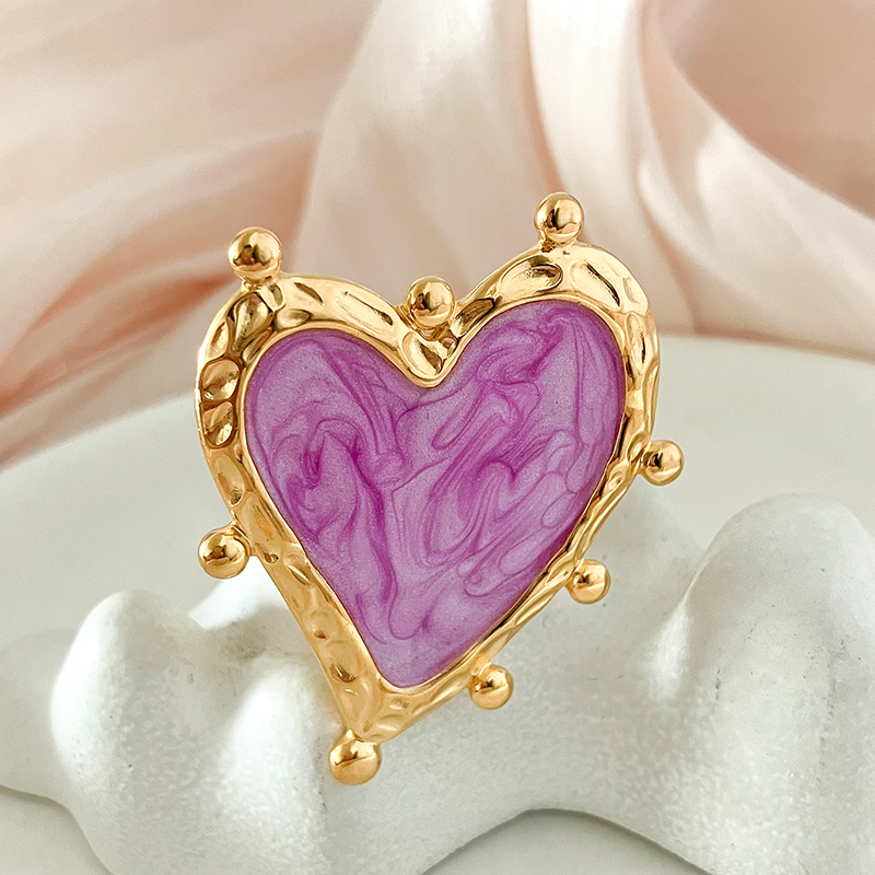 304 Stainless Steel 14K Gold Plated Elegant Romantic Sweet Enamel Plating Heart Shape Open Rings display picture 3