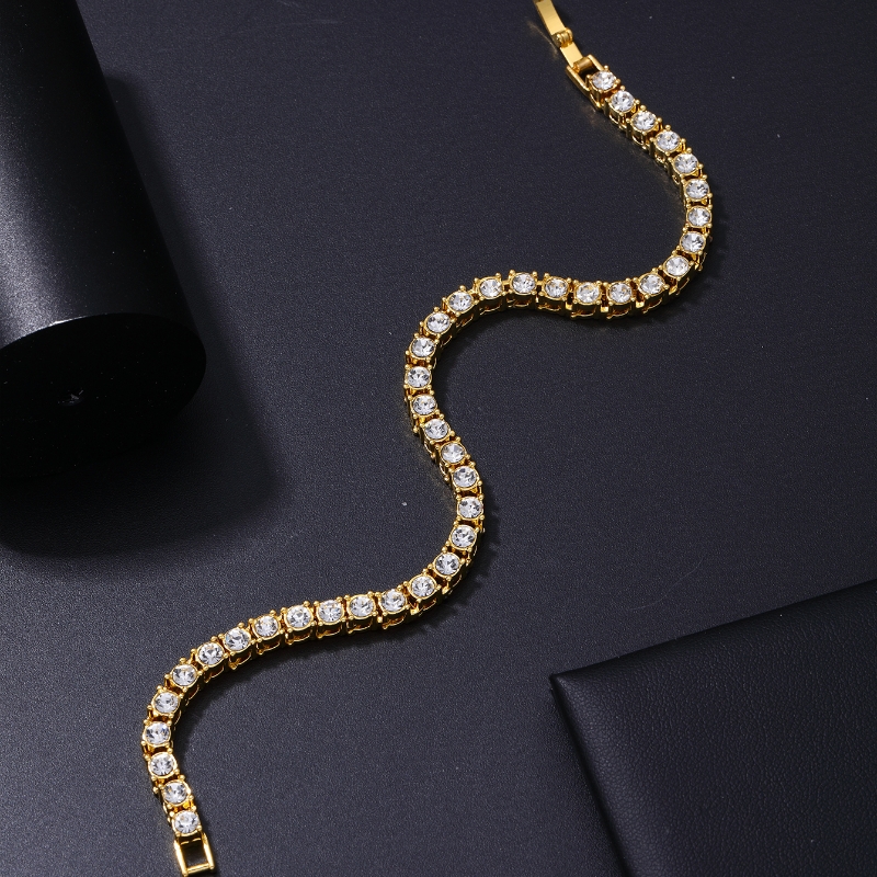 Copper Hip-Hop Inlay Round Zircon Bracelets Necklace display picture 11