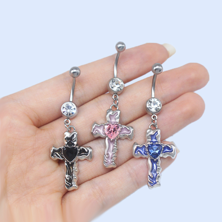 Sweet Artistic Cross Round Heart Shape Stainless Steel Copper Plating Inlay Rhinestones White Gold Plated Gold Plated Belly Ring display picture 17