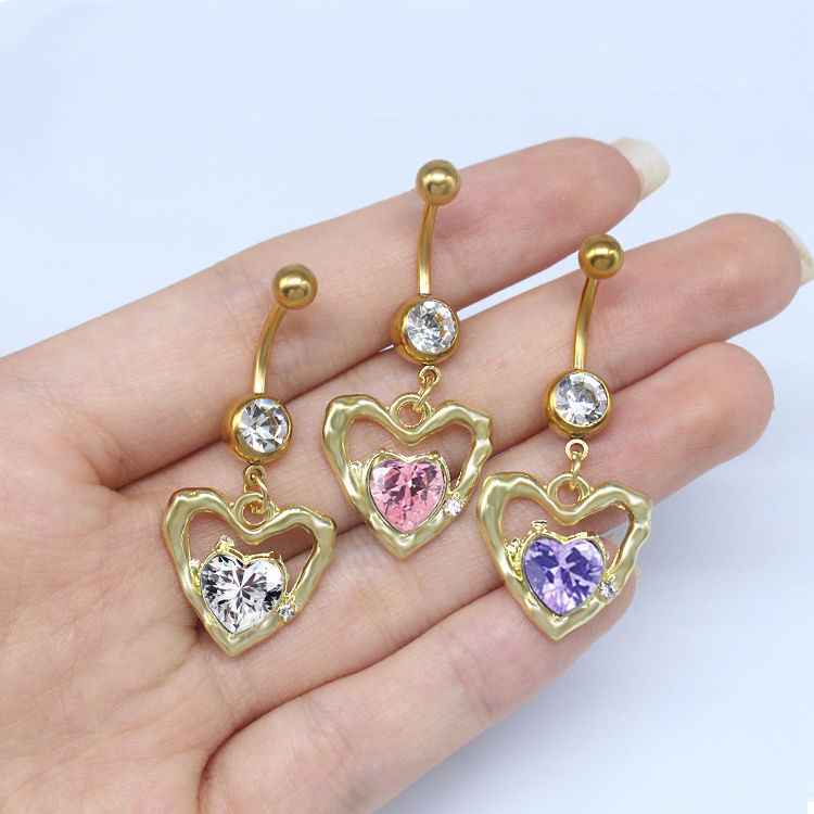 Sweet Artistic Cross Round Heart Shape Stainless Steel Copper Plating Inlay Rhinestones White Gold Plated Gold Plated Belly Ring display picture 18