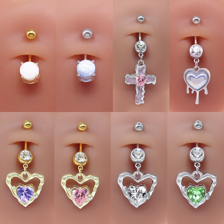 Sweet Artistic Cross Round Heart Shape Stainless Steel Copper Plating Inlay Rhinestones White Gold Plated Gold Plated Belly Ring display picture 19