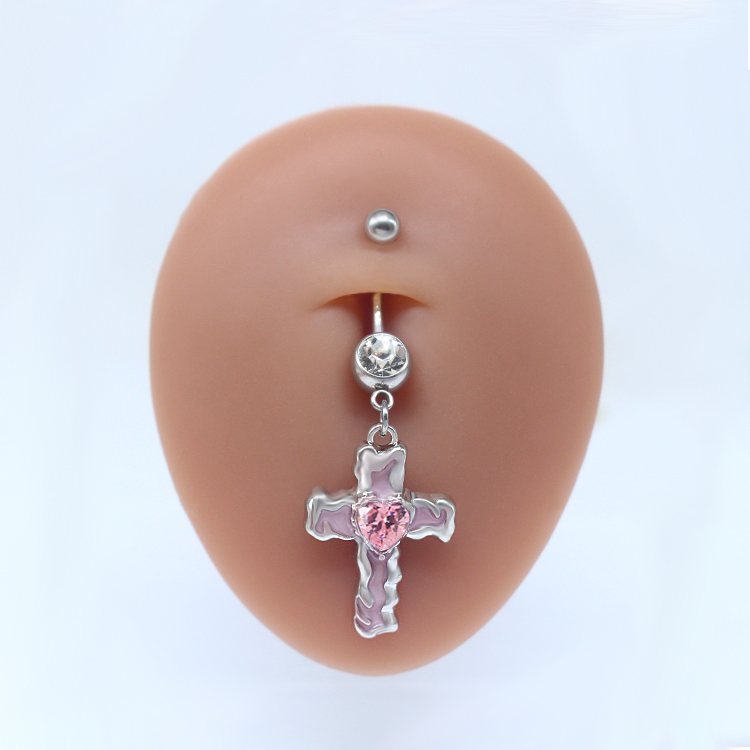 Sweet Artistic Cross Round Heart Shape Stainless Steel Copper Plating Inlay Rhinestones White Gold Plated Gold Plated Belly Ring display picture 15
