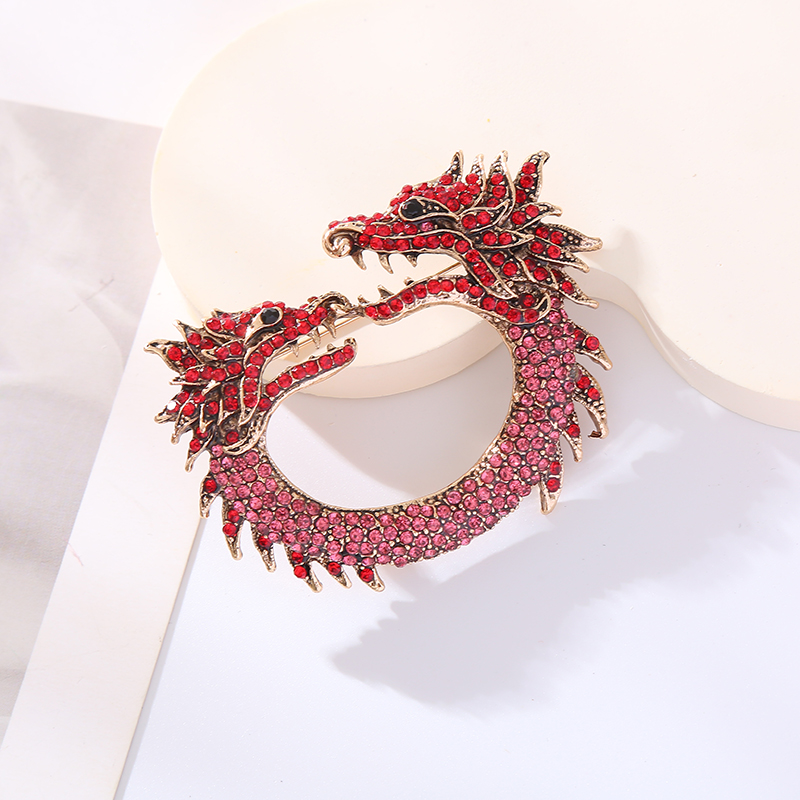 Retro Vintage Style Dragon Alloy Plating Inlay Rhinestones Women's Brooches 1 Piece display picture 5