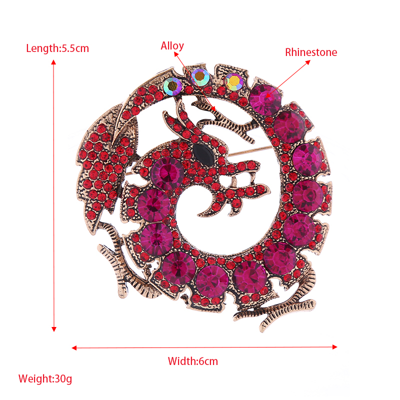 Vintage Style Dragon Alloy Plating Inlay Rhinestones Women's Brooches 1 Piece display picture 1