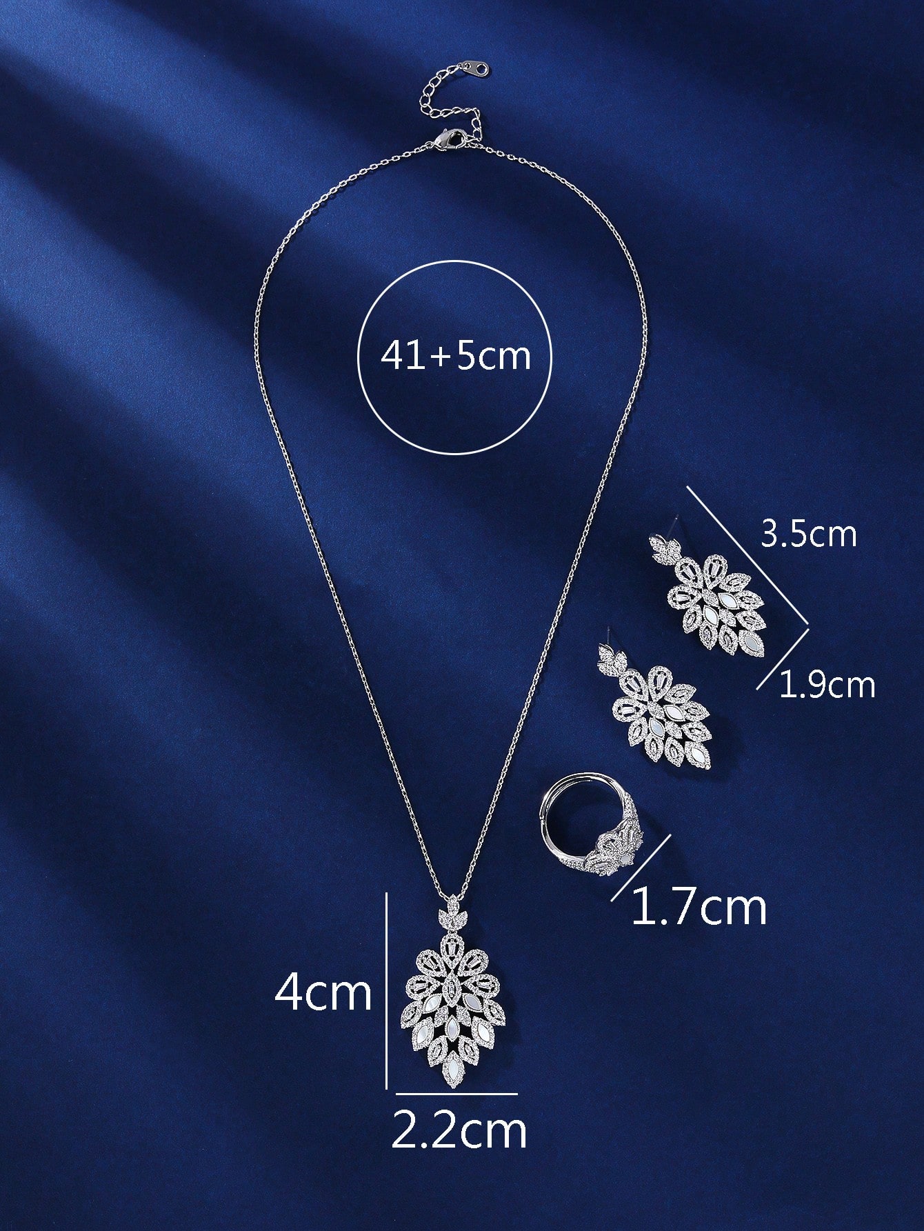 Elegant Glam Lady Geometric Copper White Gold Plated Zircon Rings Earrings Necklace In Bulk display picture 4