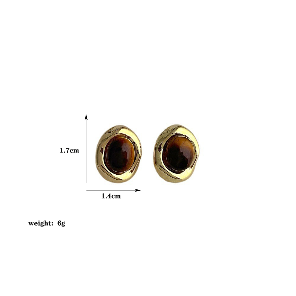 1 Piece Vintage Style Geometric Oval Plating Inlay Copper Natural Stone 14k Gold Plated White Gold Plated Ear Studs display picture 1