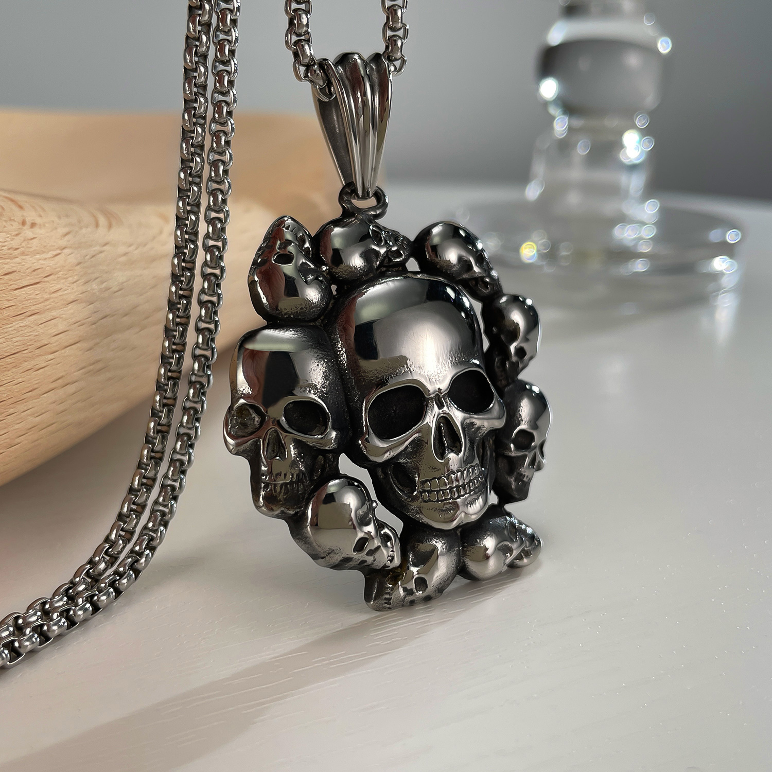 Stainless Steel Hip-Hop Vintage Style Skull No Inlay Pendant Necklace display picture 6