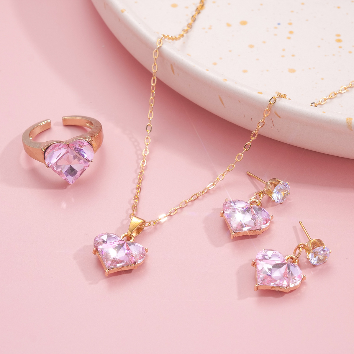 Elegant Cute Heart Shape Alloy Plating Inlay Zircon Women's Jewelry Set display picture 2