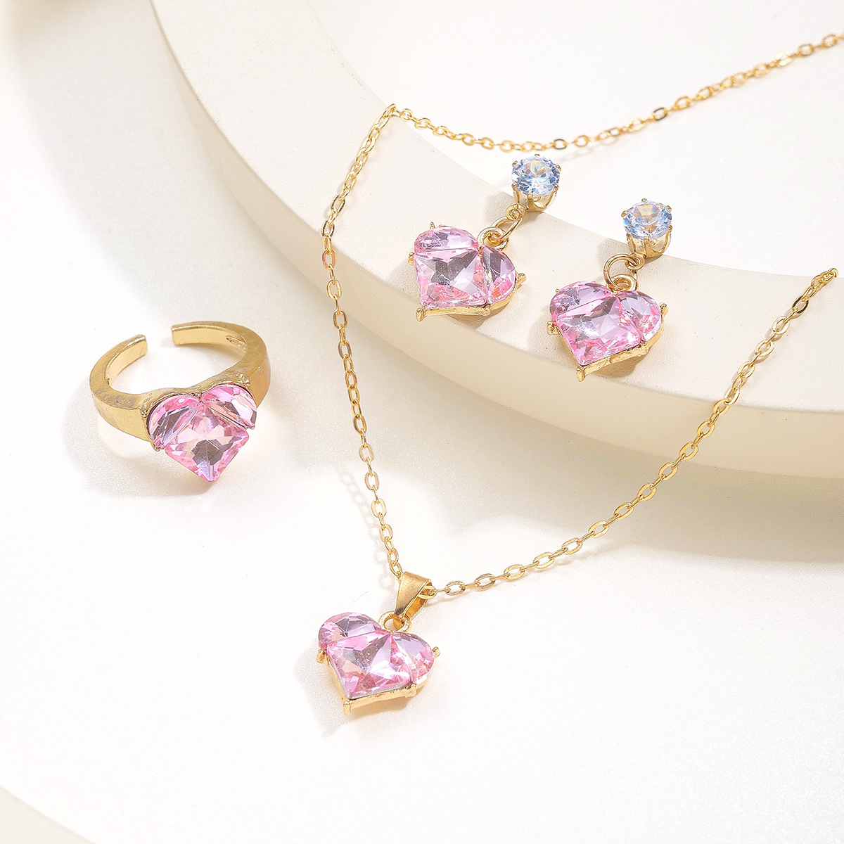 Elegant Cute Heart Shape Alloy Plating Inlay Zircon Women's Jewelry Set display picture 3
