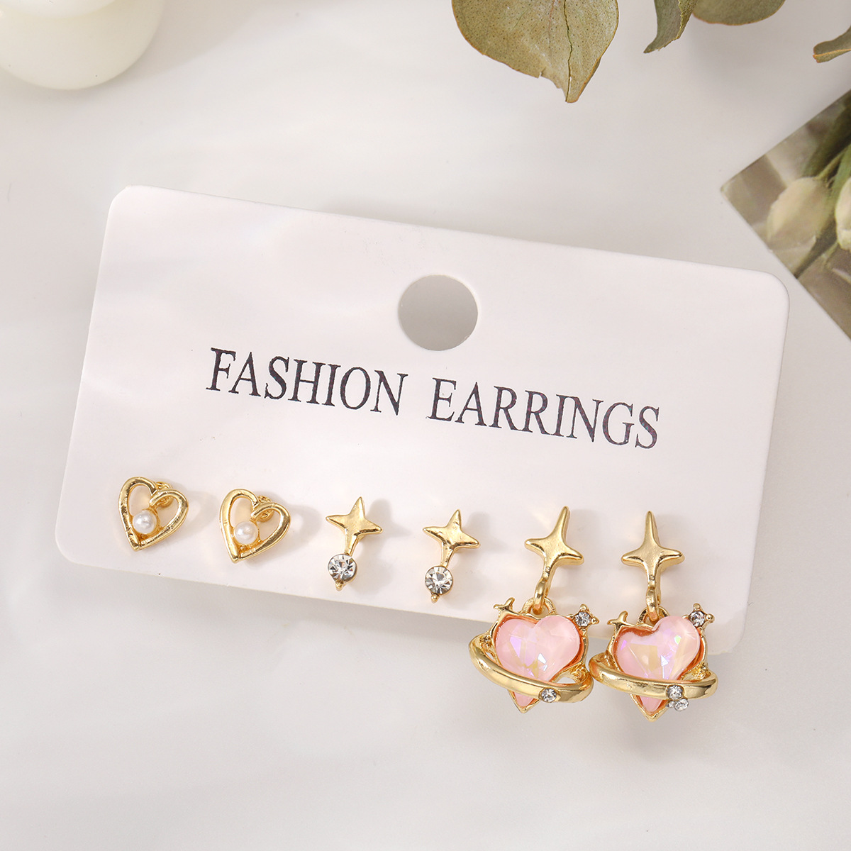 1 Jeu Style Ig Mignon Star Forme De Cœur Placage Évider Incruster Alliage Boucles D'oreilles display picture 4