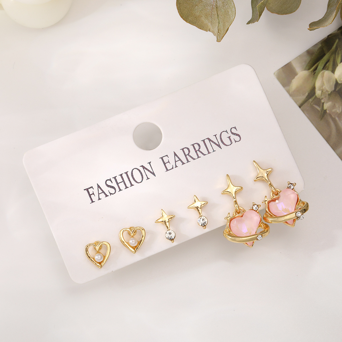 1 Set Ig Style Cute Star Heart Shape Plating Hollow Out Inlay Alloy Drop Earrings display picture 2