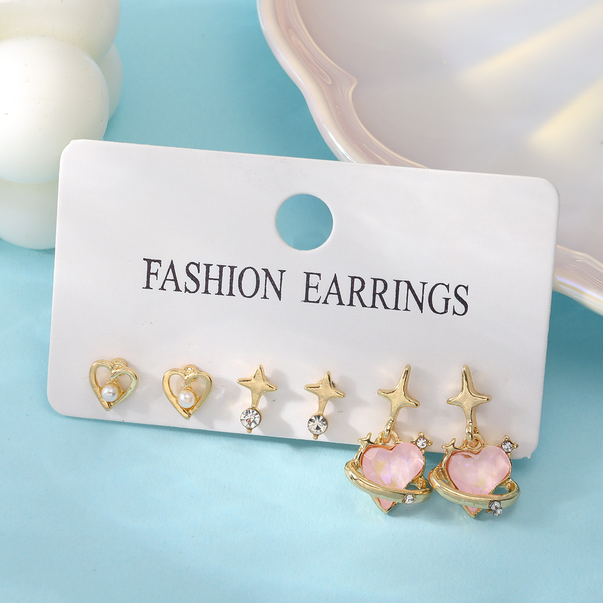 1 Set Ig Style Cute Star Heart Shape Plating Hollow Out Inlay Alloy Drop Earrings display picture 5
