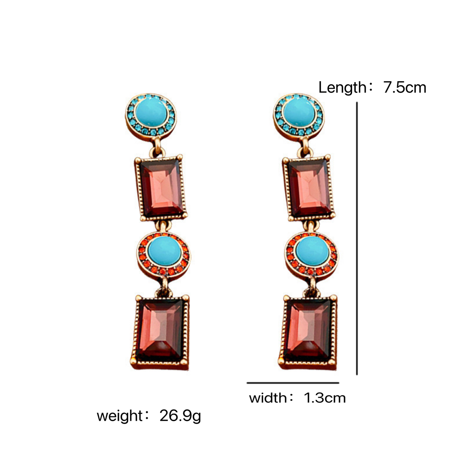 1 Pair Vintage Style Round Color Block Square Alloy Drop Earrings display picture 4