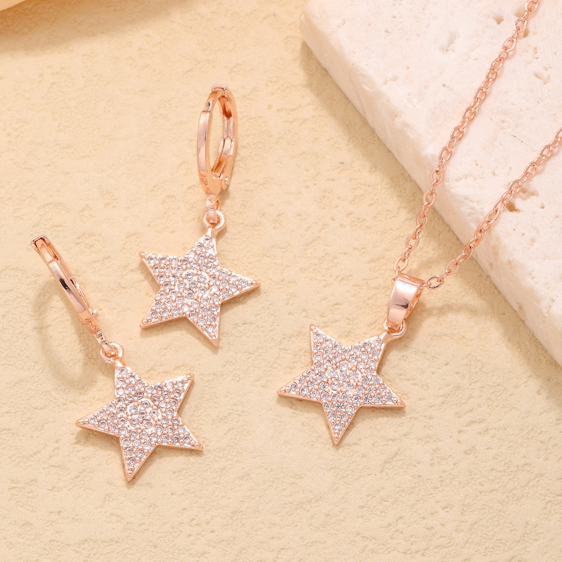 304 Stainless Steel Copper K Gold Plated Rhodium Plated Hip-Hop Simple Style Plating Inlay Pentagram Zircon Jewelry Set display picture 3