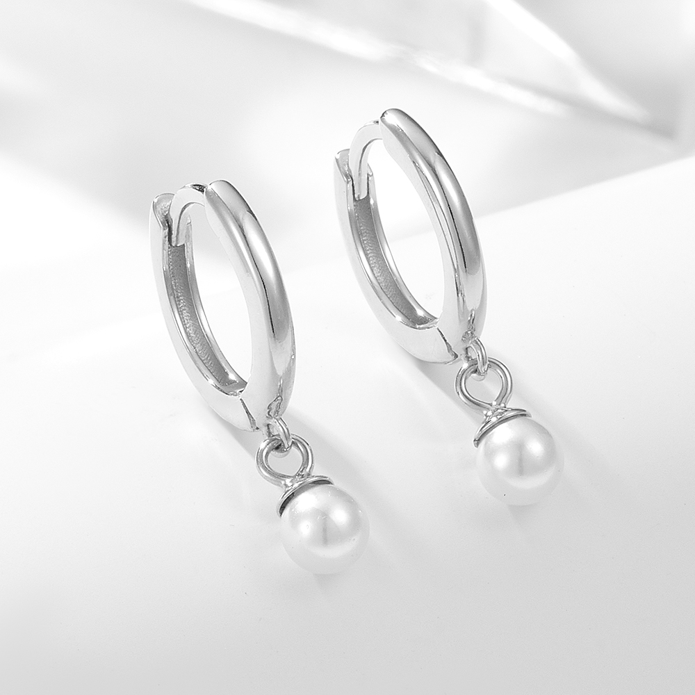 1 Pair Ig Style Simple Style Solid Color Plating Inlay Sterling Silver Pearl 14k Gold Plated Rhodium Plated Hoop Earrings display picture 3