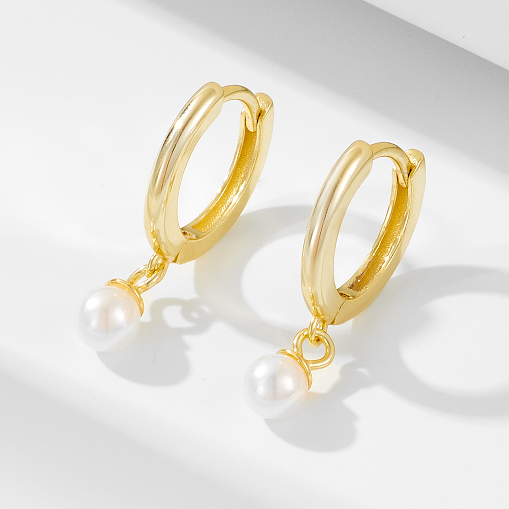 1 Pair Ig Style Simple Style Solid Color Plating Inlay Sterling Silver Pearl 14k Gold Plated Rhodium Plated Hoop Earrings display picture 2