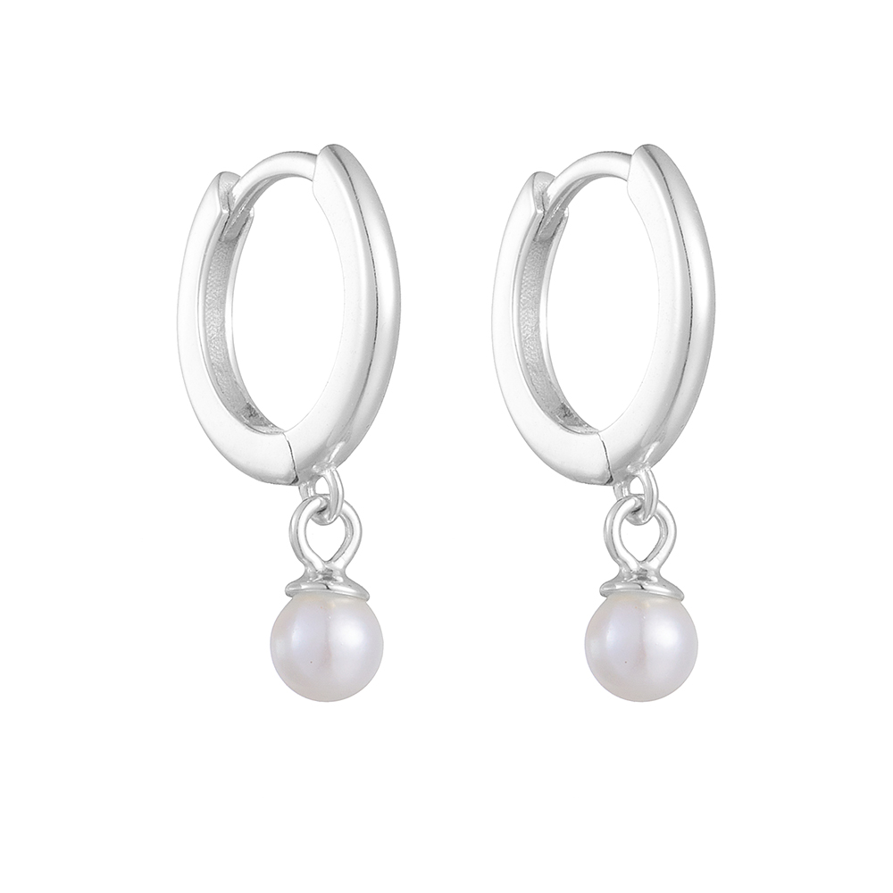 1 Pair Ig Style Simple Style Solid Color Plating Inlay Sterling Silver Pearl 14k Gold Plated Rhodium Plated Hoop Earrings display picture 5