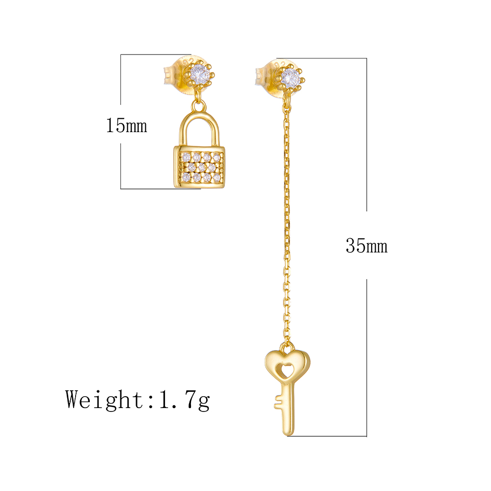 1 Pair Ig Style Sweet Key Lock Plating Inlay Sterling Silver Zircon 14k Gold Plated Rhodium Plated Drop Earrings display picture 8