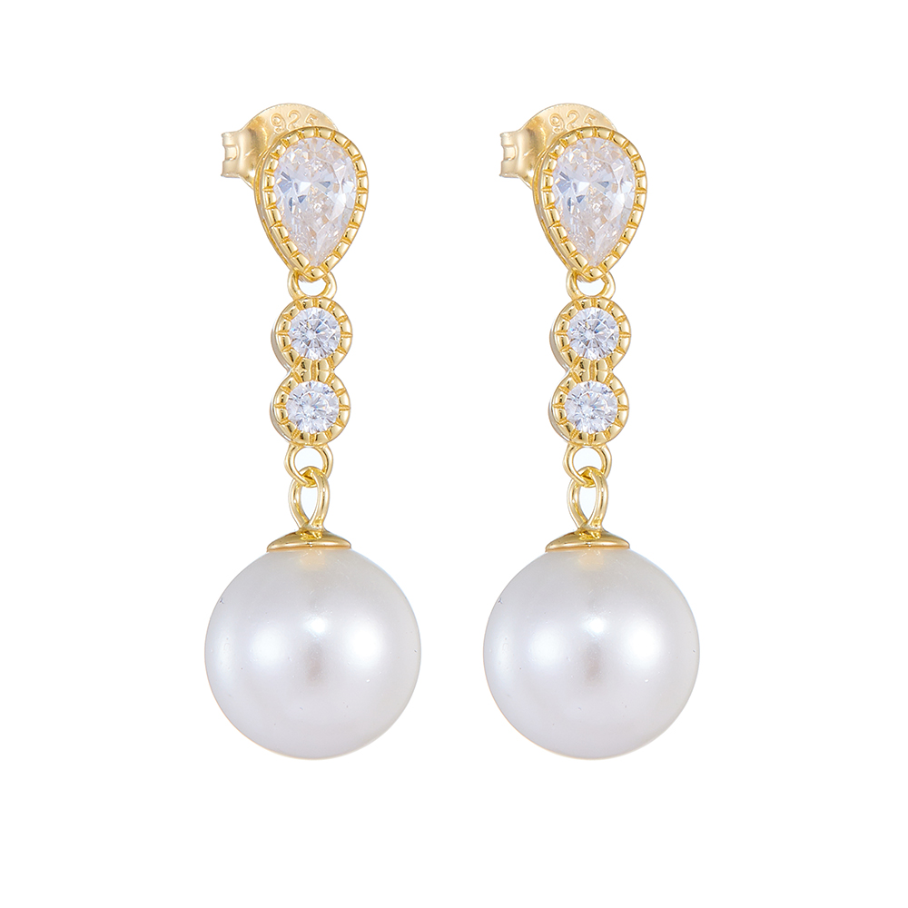 1 Pair Ig Style Sweet Geometric Solid Color Plating Inlay Sterling Silver Pearl Zircon 14k Gold Plated Rhodium Plated Drop Earrings display picture 6