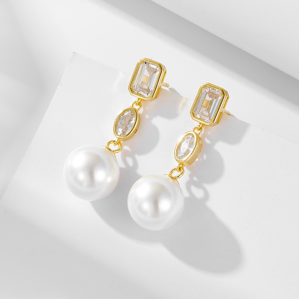 1 Pair Ig Style Sweet Round Square Oval Plating Inlay Sterling Silver Pearl Zircon 14k Gold Plated Rhodium Plated Drop Earrings display picture 2