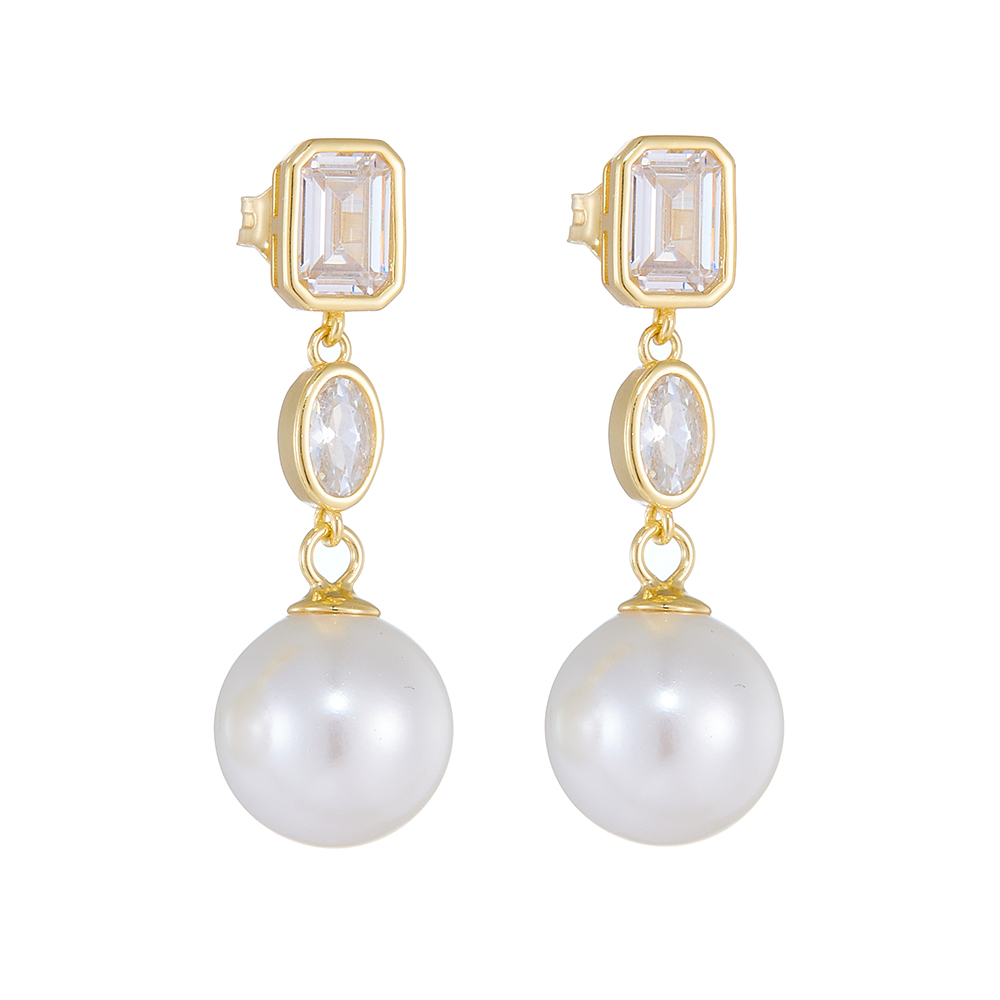 1 Pair Ig Style Sweet Round Square Oval Plating Inlay Sterling Silver Pearl Zircon 14k Gold Plated Rhodium Plated Drop Earrings display picture 7