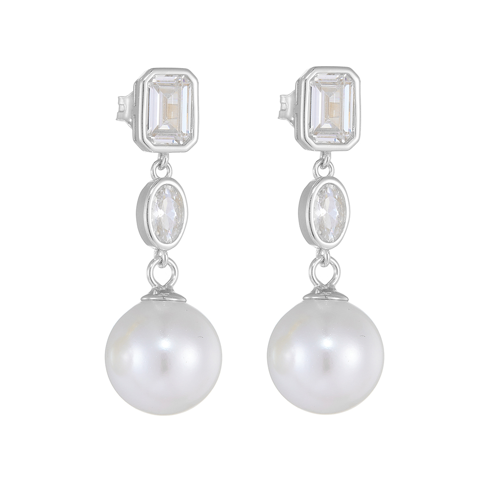 1 Pair Ig Style Sweet Round Square Oval Plating Inlay Sterling Silver Pearl Zircon 14k Gold Plated Rhodium Plated Drop Earrings display picture 8