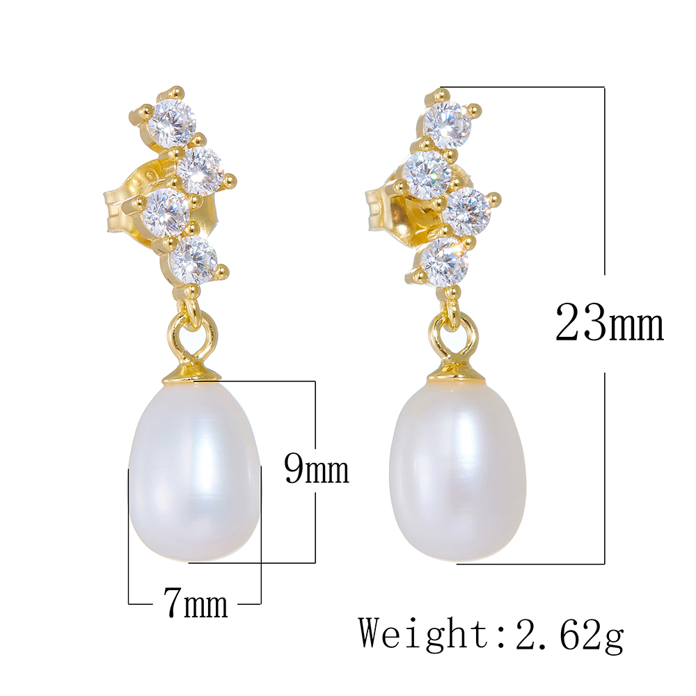 1 Pair Ig Style Sweet Irregular Solid Color Plating Inlay Sterling Silver Pearl Zircon 14k Gold Plated Rhodium Plated Drop Earrings display picture 8