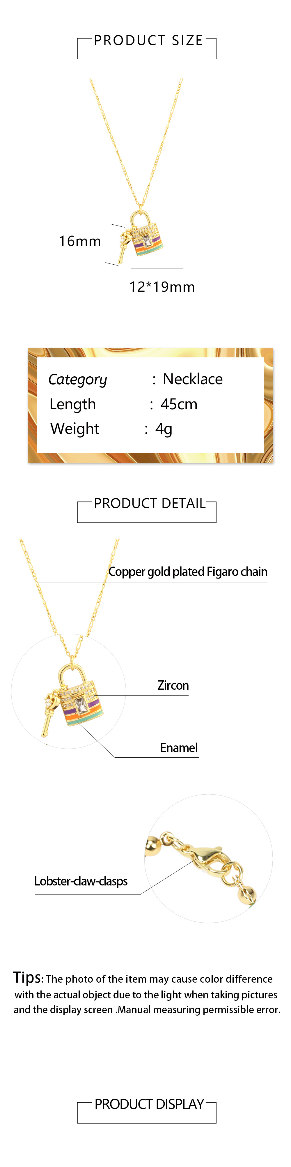 Hip-hop Simple Style Key Lock Copper 18k Gold Plated Zircon Pendant Necklace In Bulk display picture 1