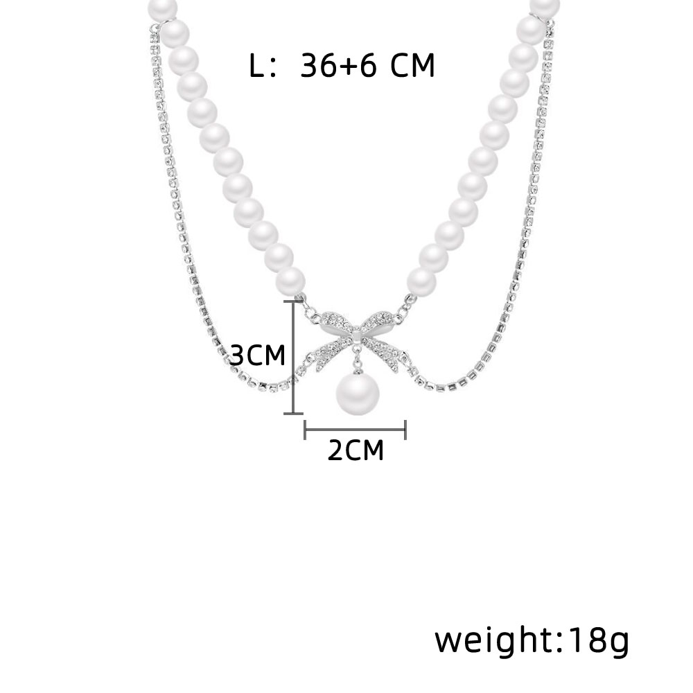 Großhandel Einfacher Stil Pendeln Bogenknoten Perlmutt Titan Stahl Perlen Geschichtete Halskette display picture 6