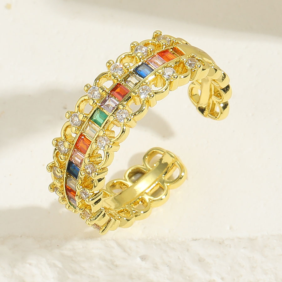 Süß Einfacher Stil Geometrisch Einfarbig Kupfer 14 Karat Vergoldet Zirkon Offener Ring In Masse display picture 2