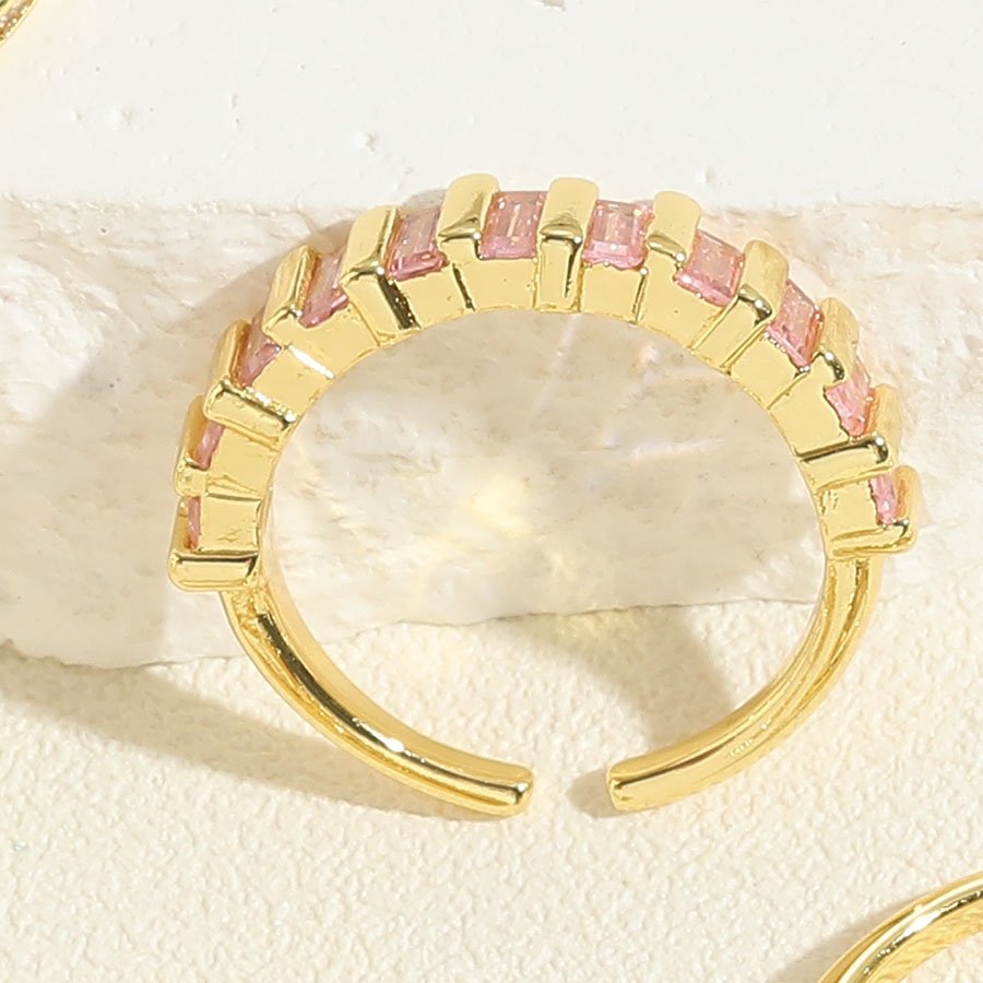 Süß Einfacher Stil Geometrisch Einfarbig Kupfer 14 Karat Vergoldet Zirkon Offener Ring In Masse display picture 4