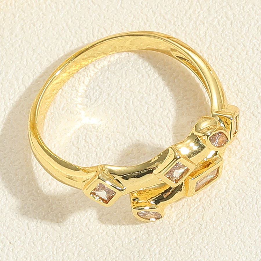 Süß Einfacher Stil Geometrisch Einfarbig Kupfer 14 Karat Vergoldet Zirkon Offener Ring In Masse display picture 6
