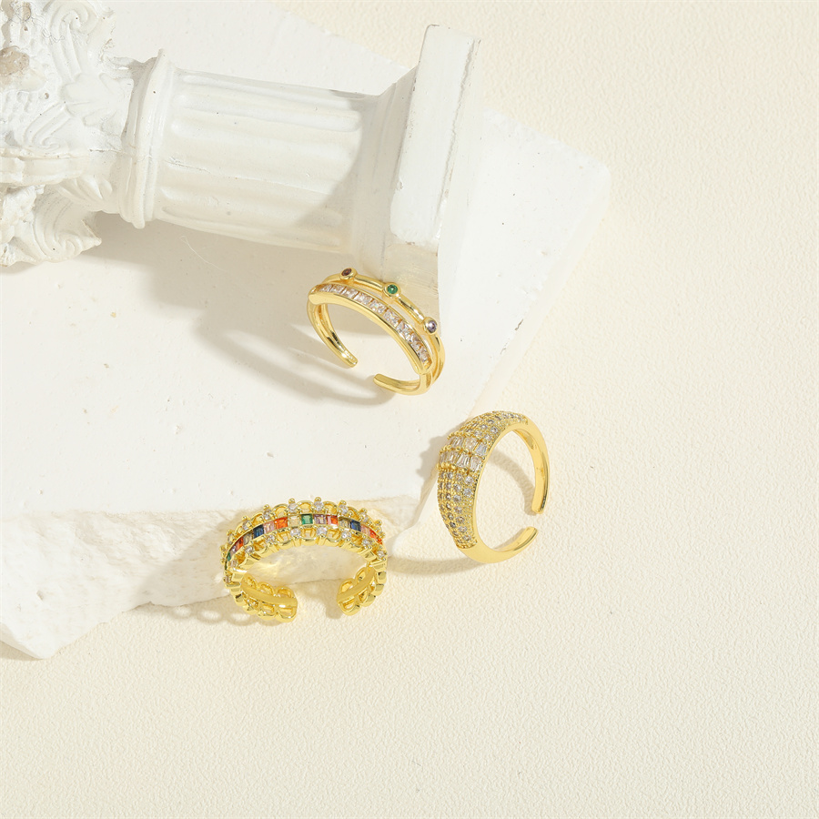 Süß Einfacher Stil Geometrisch Einfarbig Kupfer 14 Karat Vergoldet Zirkon Offener Ring In Masse display picture 9