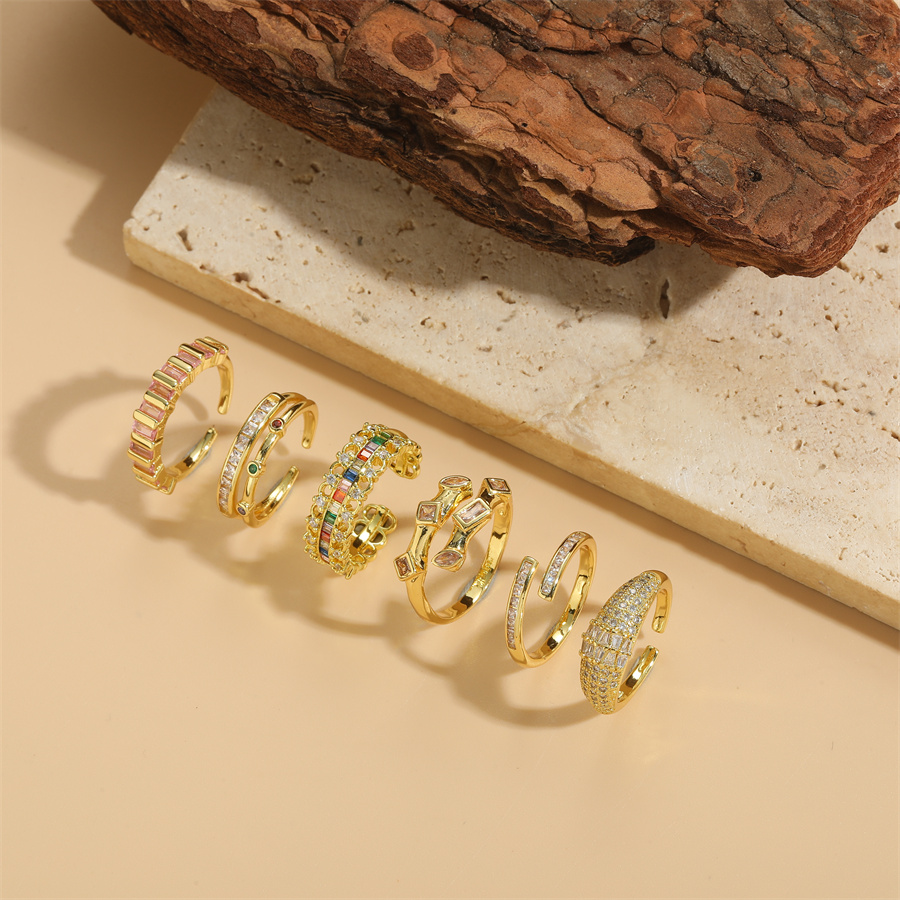 Süß Einfacher Stil Geometrisch Einfarbig Kupfer 14 Karat Vergoldet Zirkon Offener Ring In Masse display picture 10