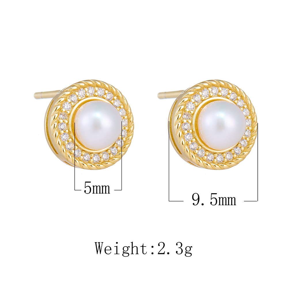 1 Pair Ig Style Sweet Round Plating Inlay Sterling Silver Pearl Zircon 14k Gold Plated Rhodium Plated Ear Studs display picture 8