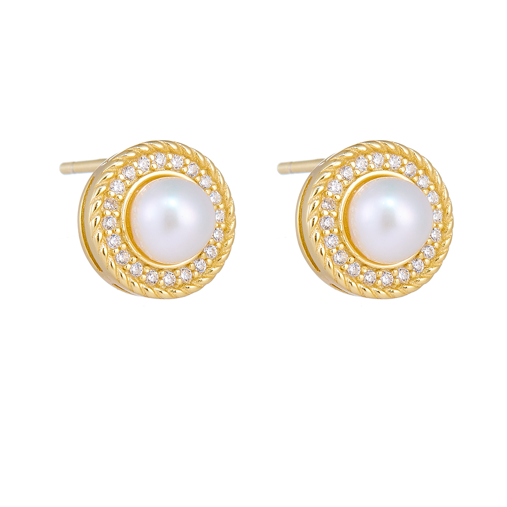 1 Pair Ig Style Sweet Round Plating Inlay Sterling Silver Pearl Zircon 14k Gold Plated Rhodium Plated Ear Studs display picture 9