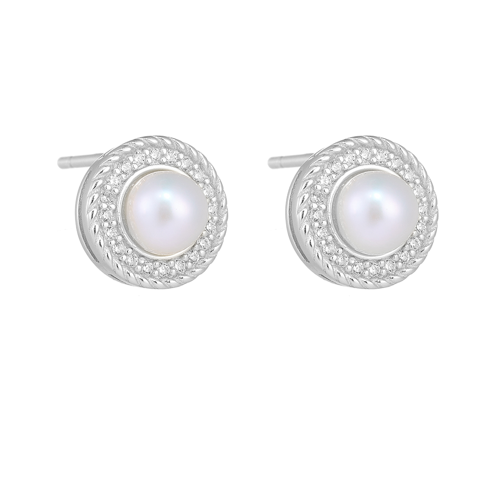 1 Pair Ig Style Sweet Round Plating Inlay Sterling Silver Pearl Zircon 14k Gold Plated Rhodium Plated Ear Studs display picture 10