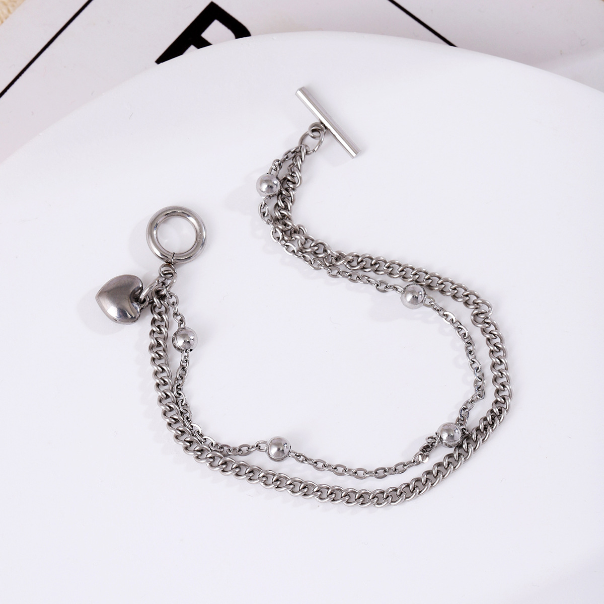 Simple Style Heart Shape Stainless Steel Toggle Bracelets display picture 4