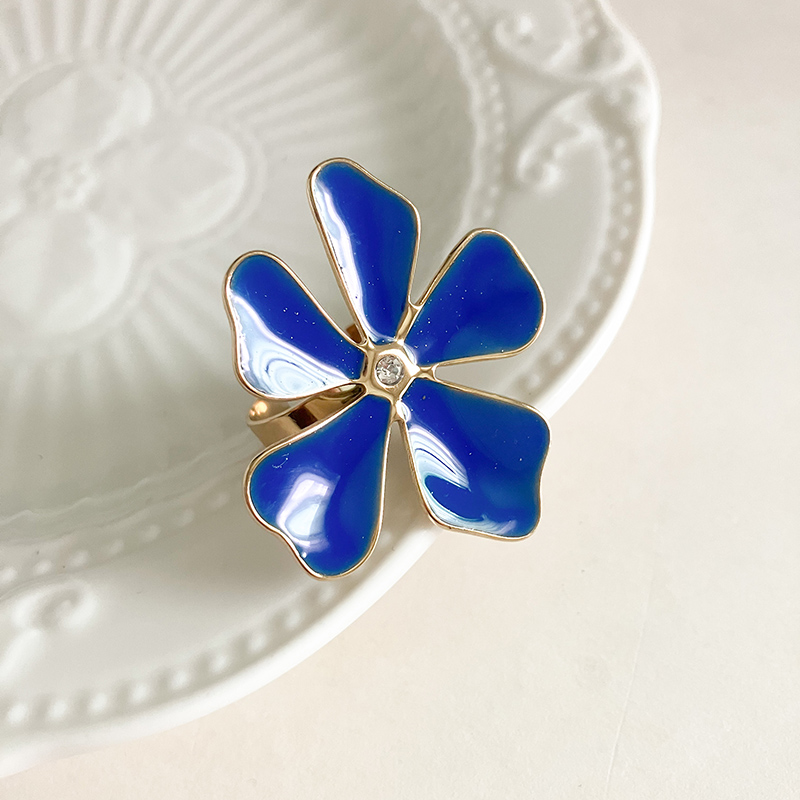 304 Stainless Steel 14K Gold Plated Elegant Sweet Enamel Plating Inlay Flower Zircon Open Rings display picture 1