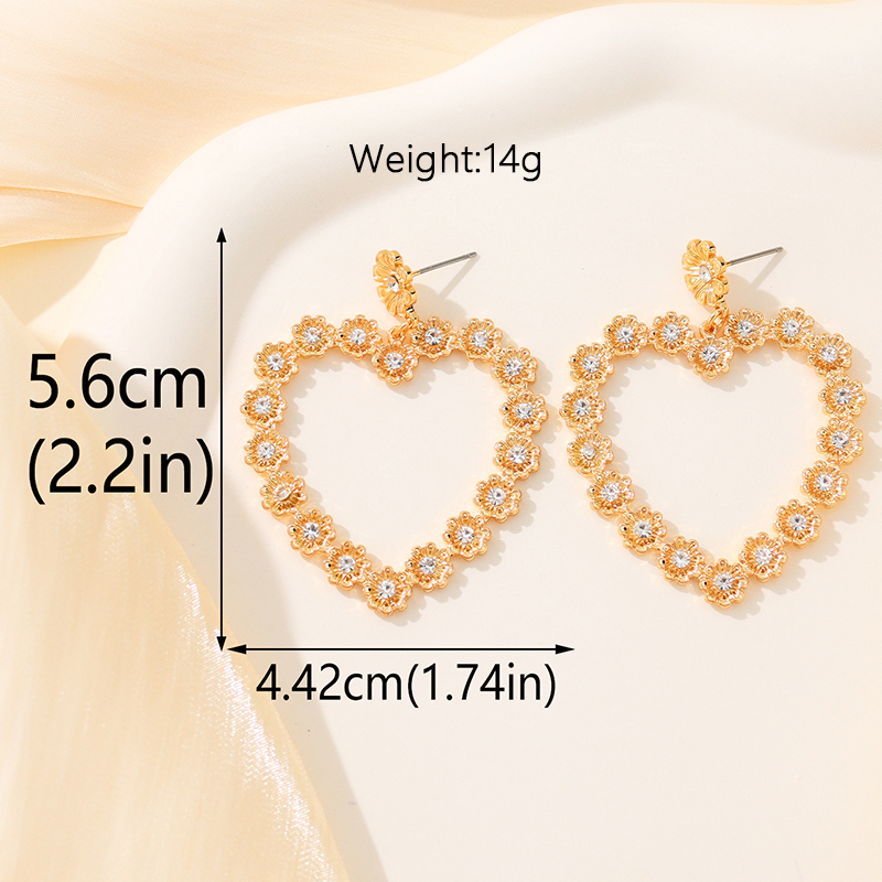 2 Pieces Glam Lady Heart Shape Plating Inlay Alloy Glass 14k Gold Plated Drop Earrings display picture 5
