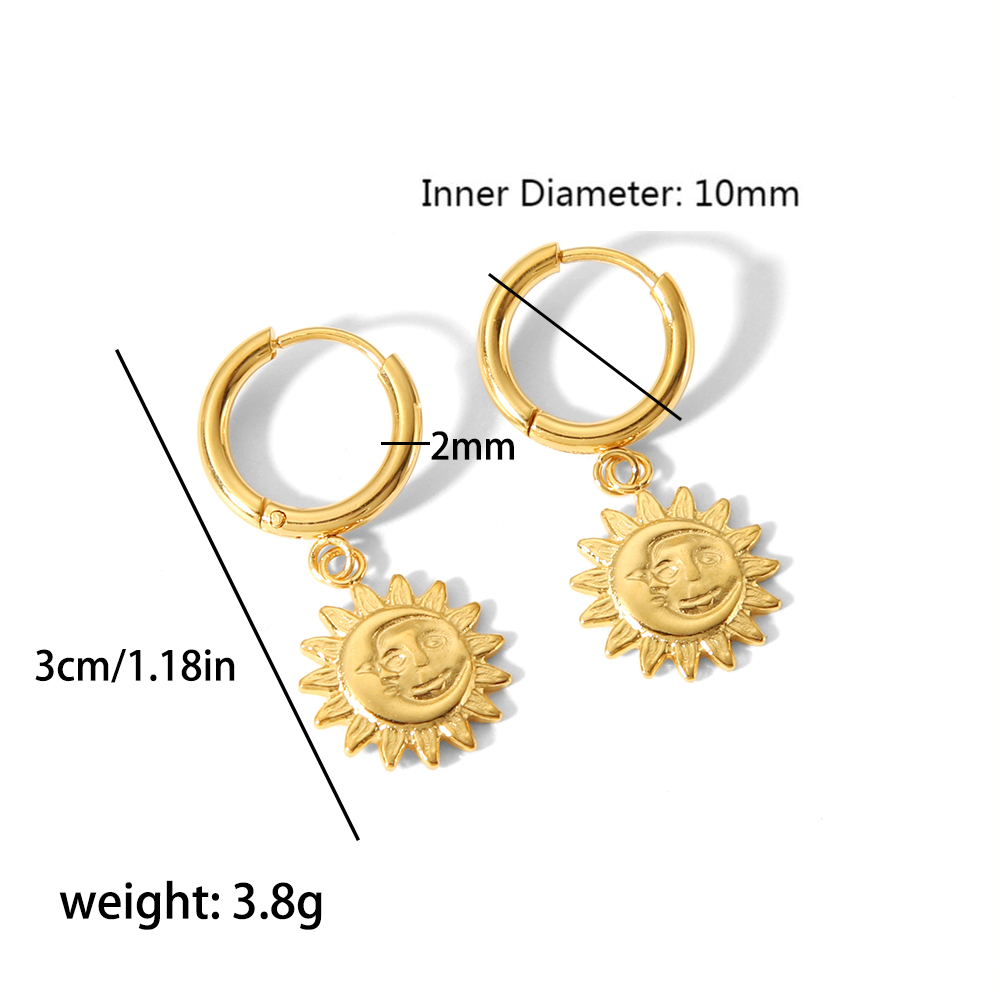 1 Paire Style Vintage Soleil Abeille Papillon Polissage Placage Acier Inoxydable 304 Boucles D'oreilles display picture 6