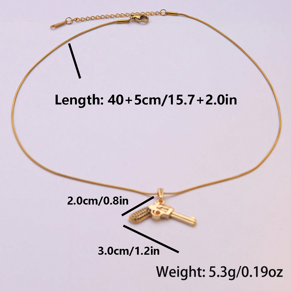Hip-hop Rock Roman Style Pistol Artificial Crystal Steel Copper Plating Inlay Zircon 18k Gold Plated Unisex Pendant Necklace display picture 3