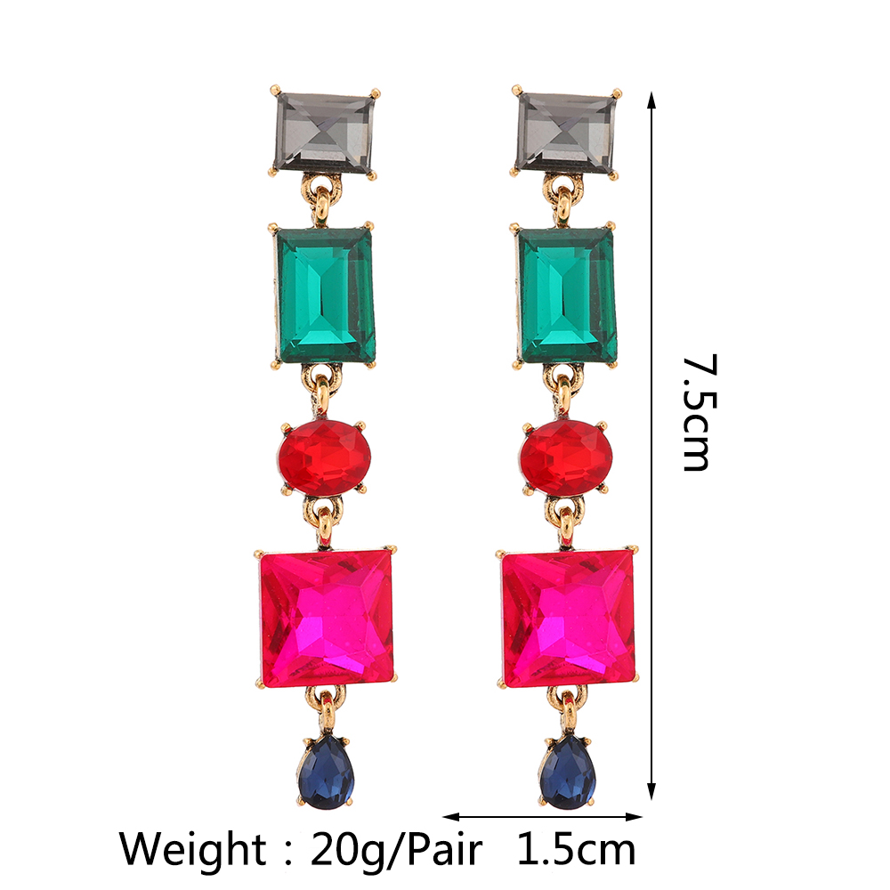 1 Pair Elegant Punk Square Tassel Plating Inlay Zinc Alloy Glass Dangling Earrings display picture 1