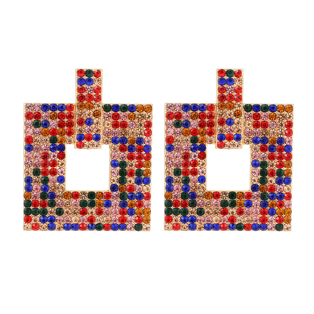 1 Pair Retro Exaggerated Square Plating Hollow Out Inlay Zinc Alloy Rhinestones Dangling Earrings display picture 2